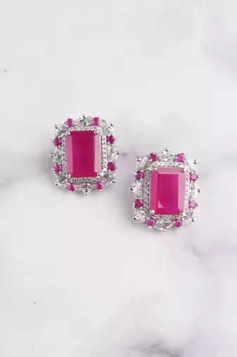 Silver plated pink stone stud earring