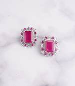 Silver plated pink stone stud earring