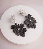 Silver plated black floral dangler earrings
