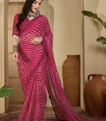 Pink pure georgette striped saree with blouse