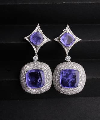 Silver plated violet stone drop earrings 1