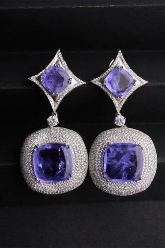 Silver plated violet stone drop earrings