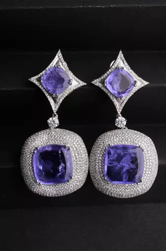 Silver plated violet stone drop earrings
