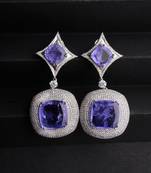 Silver plated violet stone drop earrings