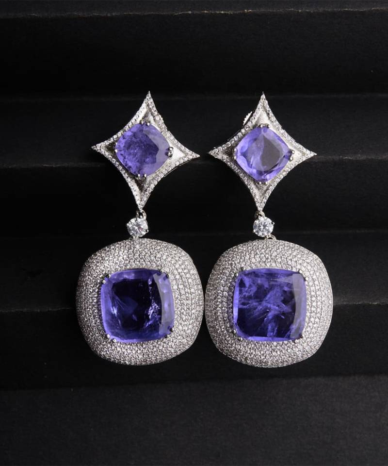 Silver plated violet stone drop earrings