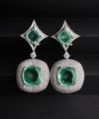 Silver plated light green stone drop earrings 1
