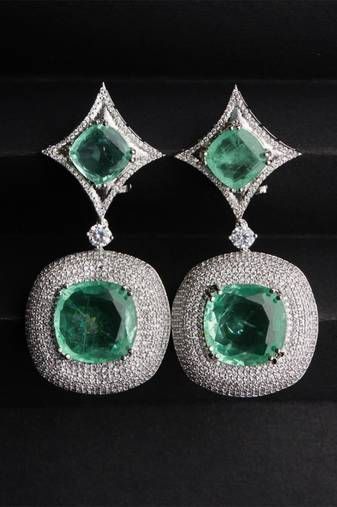 Silver plated light green stone drop earrings