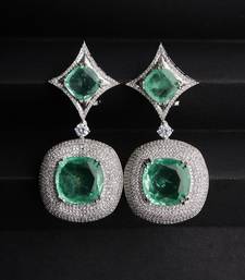 Silver plated light green stone drop earrings