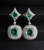Silver plated light green stone drop earrings