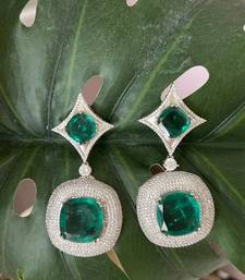 Silver plated dark green stone drop earrings
