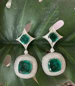Silver plated dark green stone drop earrings