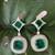 Silver plated dark green stone drop earrings