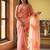 Pink organza printed saree with blouse