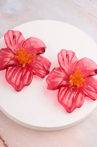 Pink orange flower stud earrings