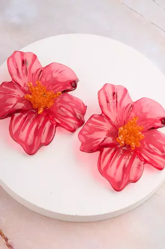 Pink orange flower stud earrings