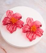 Pink orange flower stud earrings