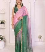 Multicolor linen solid saree with blouse