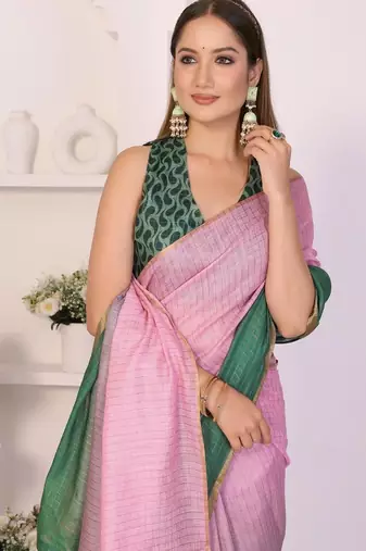 Multicolor linen solid saree with blouse