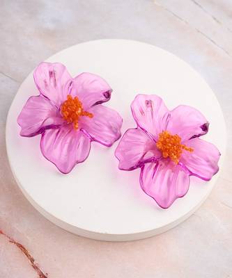 Lilac orange flower stud earrings 1