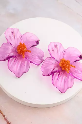 Lilac orange flower stud earrings