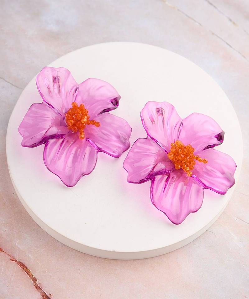 Lilac orange flower stud earrings