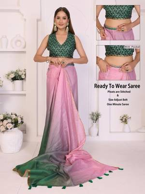 Multicolor linen solid saree with blouse 3