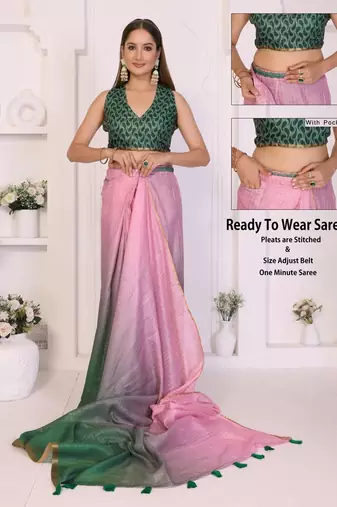 Multicolor linen solid saree with blouse