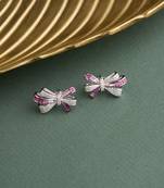Silver plated pink bow stud earrings