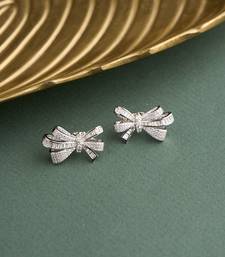 Silver plated diamond bow stud earrings