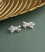 Silver plated diamond bow stud earrings