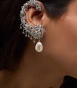 Silver plated white pearl full ear cuff