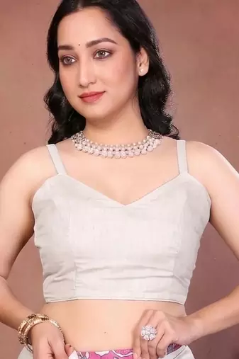 White linen printed saree with blouse