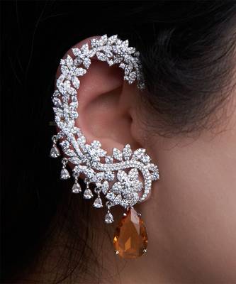 Silver plated orange stone full ear cuff 1