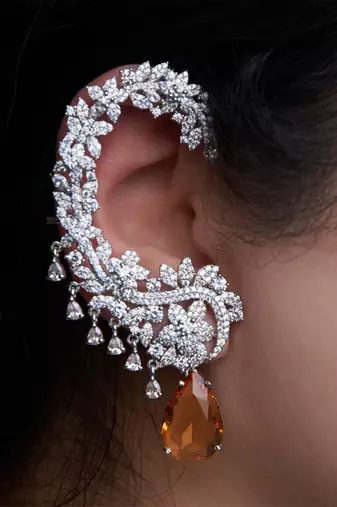 Silver plated orange stone full ear cuff
