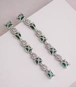 Silver plated green stone linear drop earrings