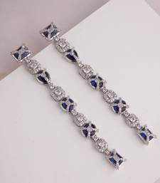 Silver plated blue stones linear drop earrings