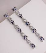 Silver plated blue stones linear drop earrings