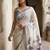 Off white pure linen printed saree with blouse