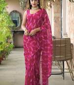 Magenta chiffon printed saree with blouse