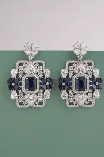 Silver plated navy blue stones drop earrings
