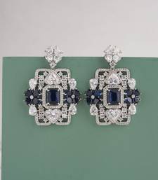 Silver plated navy blue stones drop earrings
