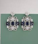 Silver plated navy blue stones drop earrings