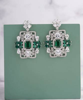 Silver plated emerald green stones drop earrings 1