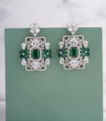 Silver plated emerald green stones drop earrings