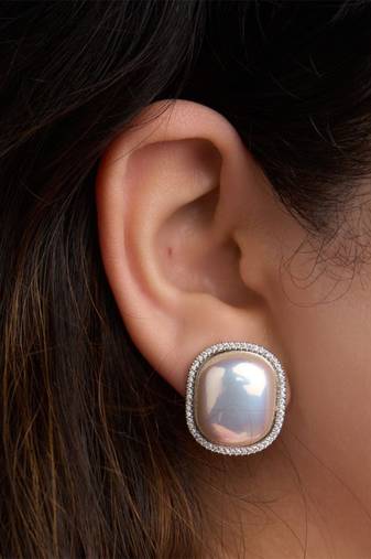 Silver plated white stone stud earrings