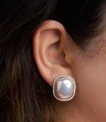 Silver plated white stone stud earrings