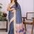 Blue linen printed saree with blouse
