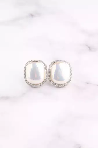 Silver plated white stone stud earrings