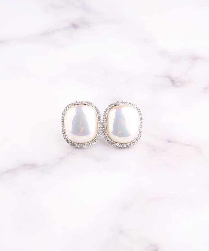 Silver plated white stone stud earrings