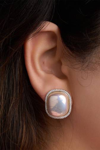 Gold plated yellow stone stud earrings